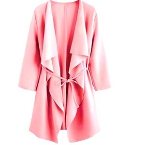 Women Sleeve Front Ruffles Coat Jacket Cardigan Overcoat Small Pink
